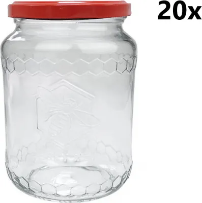 Produktbild von Einmachgläser 770 ml TSCHECHISCHER HONIG klar/transparent 20 Stück INKLUSIVE ROTEN DECKELn, Anzahl der Teile in der Packung: 20