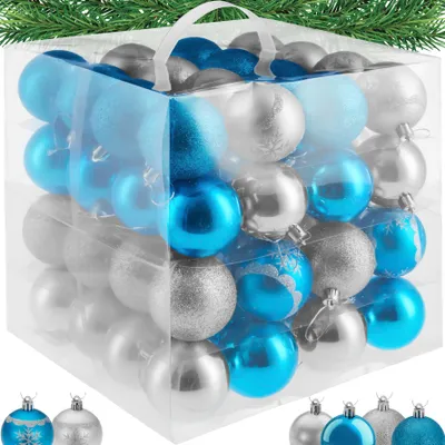 Produktbild von tectake® Weihnachtskugeln 64er-Set in SIlber und Blau Durchmesser 6 cm