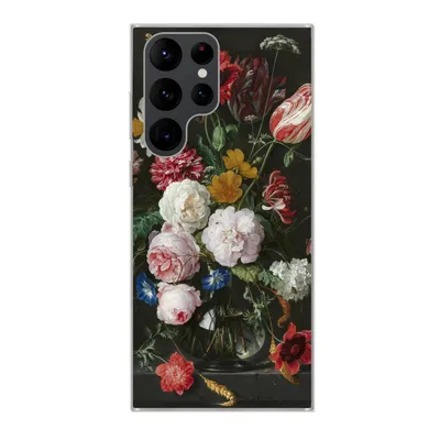 Produktbild von MuchoWow® Handyhülle Schutzhülle Hülle für Samsung Galaxy S22 Ultra Stilleben mit Blumen in einer Glasvase - Gemälde von Jan Davidsz. de Heem Silikon Softcase Handy Hülle - Abbildung