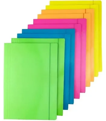 Produktbild von D.RECT 10 Stück (2 Stück Pro Farbe 5x2) FLUO Sammelmappe Aus Karton Einschlagmappe Mit Gummi Mappe Mit Gummiband Für Din A4 3 Klappen 350g, Schnellhefter Bunt Sortiert