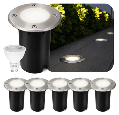 Produktbild von SSC-LUXon 6er Set KALPA LED Bodeneinbaustrahler silber rund GU10 3W neutralweiß 230V IP67 Bodenleuchte regenfest & befahrbar