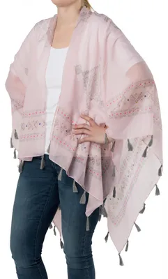 Produktbild von styleBREAKER leichter Sommer Poncho mit Ethno Muster, Quasten, Strand, Boho Style, Damen 08010022