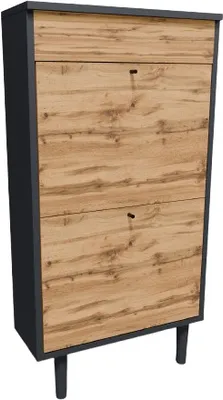 Produktbild von MATKAM Dotti Schuhschrank in moderner Skandi-Optik | Ausklappbare Schuhablage | Wandmontage (Anthrazit Grau-Wotan Eiche)