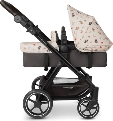 A side view of a baby doll stroller.