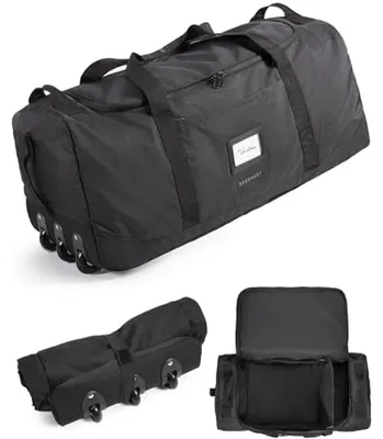 Produktbild von PromoHome® Faltbare Reisetasche mit Rollen - 80 Liter leichte Sporttasche - 3 Räder - Rollbares Design - Schwarz - 72x35x33 cm