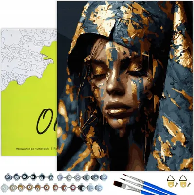 Produktbild von Malen nach Zahlen Erwachsene Frau Mystisch Gold 50x40 - 27 Acrylfarben, Leinwand mit Holzrahmen, 3 Pinseln, Zubehör, Goldfarbe Oh Art!
