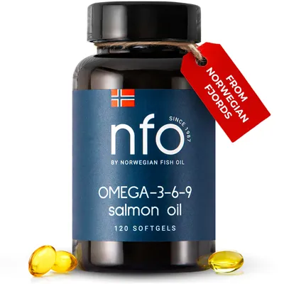 Obrázok produktu pre NFO Omega 3-6-9 Lososový olej Kapsuly – Omega-3, EPA, DHA, DPA pre zdravie srdca a mozgu  [120 mäkké kapsuly]