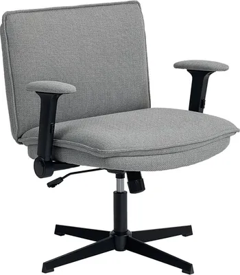 Produktbild von Bürostuhl mit hochklappbaren Armlehnen, breiter Schreibtischstuhl in Leinenoptik, höhenverstellbar, Stahlbasis, Grau