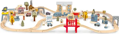 Image de Grand train urbain en bois avec train électrique - grue, bateau, ponts & accessoires de ville | Mamabrum