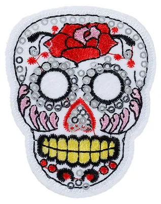1 Schädel Totenkopf - Aufbügler Bügelbild Applikation bestickt, 75x57mm, bunt
