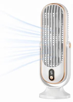 Produktbild von Tischventilator Akku Weiß 5 Stufen leise | 1200 mAh, LED Display, 22 dB leise, USB-C Ladung, kompakt fuer Schreibtisch, Buero und Schlafzimmer