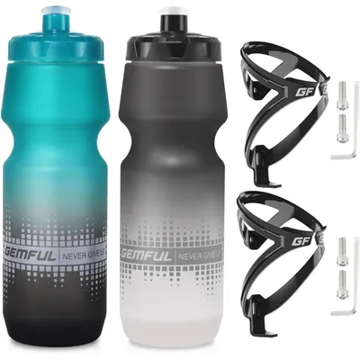Immagine prodotto di Set di 2 bottiglie per bicicletta da 750 ml, con portabottiglie, colore nero e bianco/verde scuro
