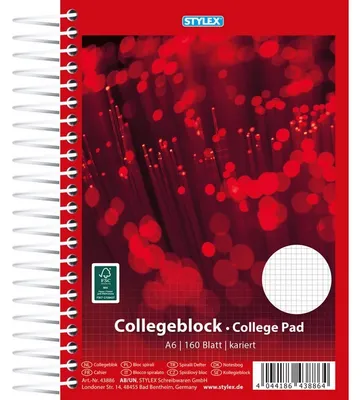 Produktbild von Stylex 43886 Spiral-Collegeblock, DIN A6, kariert