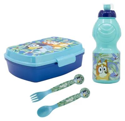 Produktbild von Bluey Bingo Kinder 4 teiliges Set Brotdose Trinkflasche Besteck