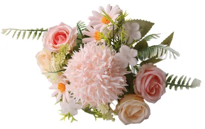 Produktbild von Künstliche Blumen, hochwertige Seidenblütenblätter mit realistischer Haptik, verstellbare Stiele aus Eisendraht, gemischte Rosen, Hortensien und Gänseblümchen, pflegeleicht, Dekoration für Zuhause, Geschenkidee