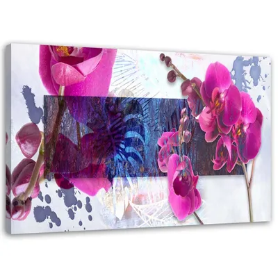 Produktbild von Leinwandbild geometrische abstraktion mit orchidee 60x40 cm Feeby lila wandbild bereit zum aufhängen