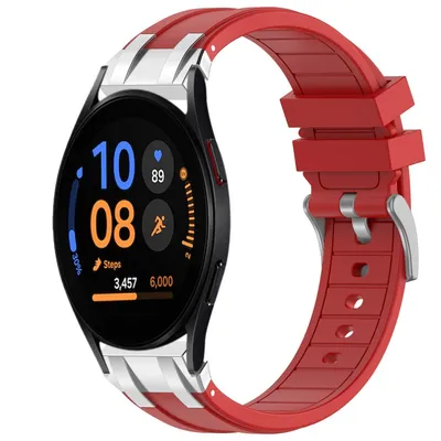 Produktbild von Für Samsung Galaxy Watch FE 40mm Silikon Schnellverschluss silberner Schnalle Ersatz Arm Band Rot