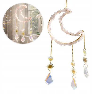 Produktbild von Großer Sonnenfänger Suncatcher Mond Rosenquarz Fensterdeko Hängedeko Wohn-Deko Geschenkidee