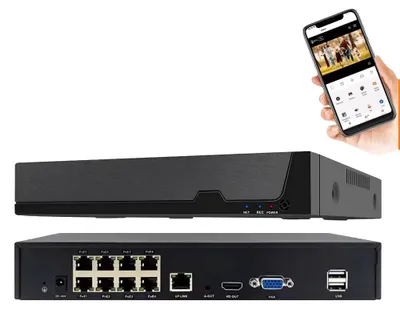 Obrázek produktu pro Videorekordér, 8kanálový, napájení přes Ethernet, 8CH, bez napájecího kabelu, zástrčka EU