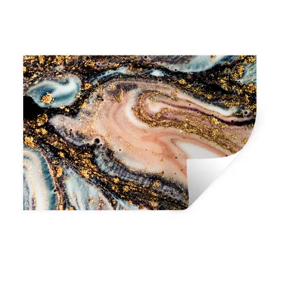 Obrázok produktu pre MuchoWow® Nálepka na stenu - Mramorový vzhľad - Zlatá - Čierna - Trblietavá - Elegantná - 90x60cm - Samolepiaca a polohovateľná