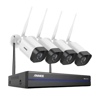Zdjęcie produktu dla Bezprzewodowy system CCTV, kompresja H265+, dwukierunkowe audio, 8-kanałowy rejestrator NVR z 4 kamerami, brak