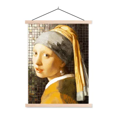 Produktbild von MuchoWow® Textilposter Das Mädchen mit dem Perlenohrring - Gemälde - Vermeer 120x160 cm mit holzfarbenen Rahmen - Plakatkarton