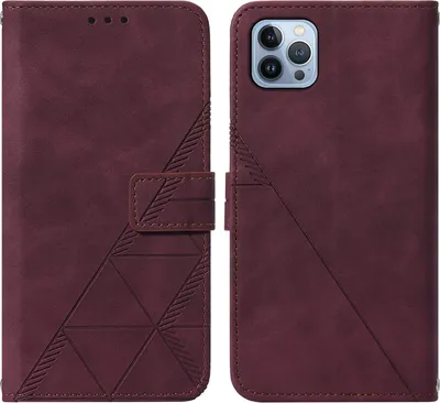 Produktbild von iPhone 15 Pro Max Hülle, Schlank Prägung Flip Leder Kartenfächer Schutzhülle mit Ständer für iPhone 15 Pro Max Rot