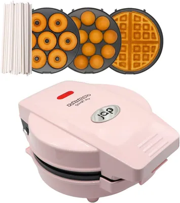 Productafbeelding van JAP Appliances Dough Joy 3in1 wafelijzer, Donutmaker, cake pop maker - Inclusief Cakepop 50 stokjes - Roze - PFAS-vrij
