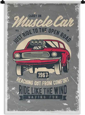 Produktbild von MuchoWow® Wandteppich Wandbehang Mancave - Auto - Vintage - Rot 120x180 cm Tapisserie Dekoration Wandtuch - Schlafzimmer - Dekorationen für das Haus