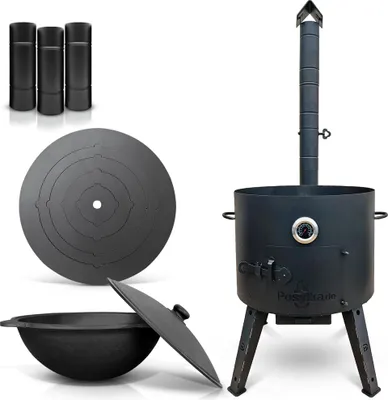 Produktbild von Utschak Uchag Feuerofen Ø 49 cm 2 mm Stahl Herdplatte 4mm, Kazan 22 L Казан Учаг