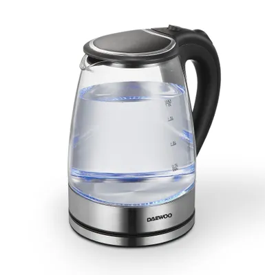 Productafbeelding van Daewoo DSWK30AT, draadloze waterkoker, glazen behuizing, inhoud 1,8 liter, 1500 watt, 360° voet, automatische uitschakeling bij droogkoken, kalkfilter
