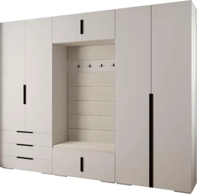 Produktbild von MEBLE KRYSPOL Inova 1 Möbelset Garderobe, 236,7x300x47cm - Weiß, Manila 02, Schwarz