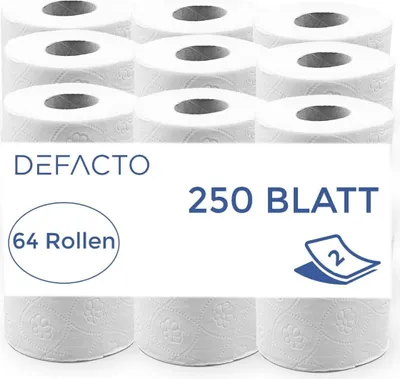 Produktbild von Toilettenpapier 64 x Toilettenpapier Klopapier WC-Papier 2-lagig 250 Blatt Zellstoff (64-St)