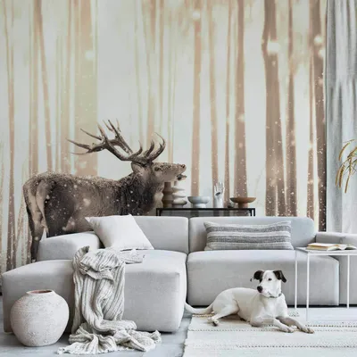 Produktbild von Vlies Fototapete - Deer in the Snow (Sepia) 400x280 cm Tiere g-B-0143-a-c