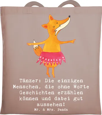 Produktbild von Mr. & Mrs. Panda Stoffbeutel Tanzen Geschichten - Braun Pastell - Geschenk, Sportler, Erzählen, Körperbewusstsein, Beutel, Schultasche, Sportart, Shopping Tasche, lernen
