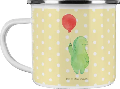 Produktbild von Mr. & Mrs. Panda Emaille Tasse Schildkröte Luftballon - Gelb Pastell - Geschenk, Becher, Haferl, Jahrmarkt, Emailletasse, Motivation, Motivationsspruch, Pott, Teetasse