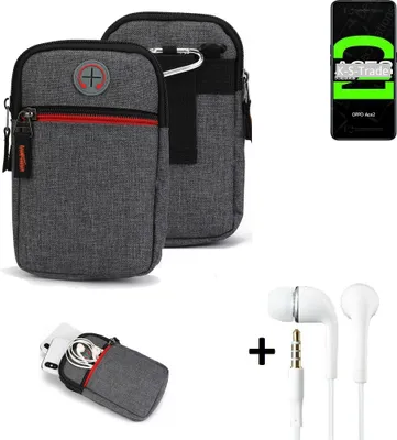 Produktbild von K-S-Trade Gürteltaasche + Kopfhörer kompatibel mit Oppo Reno Ace 2 Handy Tasche Holster Schutz Hülle Handy Hülle grau Zusatzfächer 1x