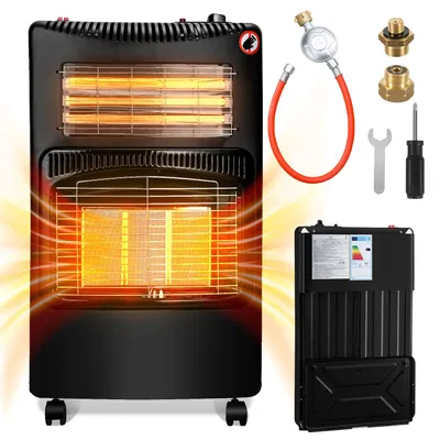 Image de Peviasot, chauffage 2-en-1 gaz et électrique, 4200W/1200W, céramique et quartz, 3 niveaux de puissance pour le gaz, allumage automatique (ODS), 4 roulettes, inclut 2 adaptateurs EU