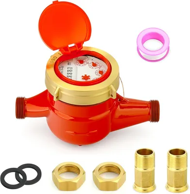 Productafbeelding van 3/4" BSP Koppelingen Watermeter Warmwatermeter voor tuin of huis, 20 mm meten in kubieke meter