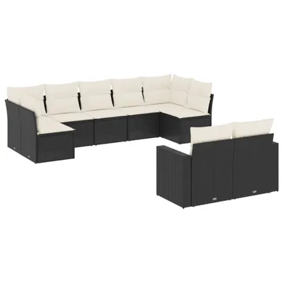 Produktbild von vidaXL 9-tlg. Garten-Sofagarnitur mit Kissen Schwarz Poly Rattan