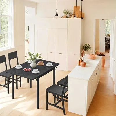 Produktbild von Ausziehbarer Esstisch schwarz – platzsparend – Stahlgestell – 78 x 120 x 76,2 cm