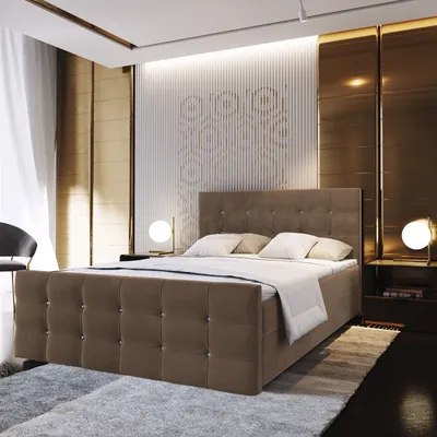 Produktbild von Masseno Boxspringbett SLAT 160x200 cm Komplett-Set mit Bonell Matratze und Topper, Polsterbett mit Bettkästen -Braun, COSMIC 800