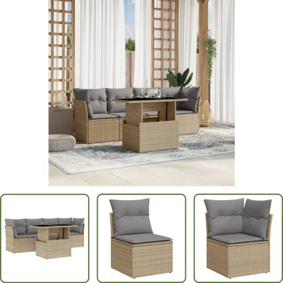 Produktbild von The Living Store 5-tlg. Garten-Sofagarnitur mit Kissen Beige Poly Rattan