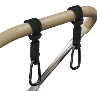 Produktbild von Universelle Kinderwagenclips – Aluminium-Karabiner für Wickeltaschen und Einkaufstaschen – Schwarz (4 Stück)