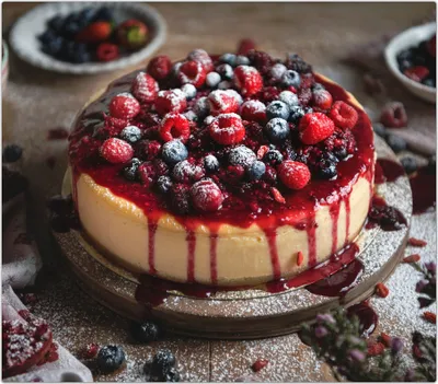 Produktbild von Spritzschutz Herdabdeckplatte Schneidebrett aus Glas Käsekuchen mit Beeren 1-Teilig (60x52cm)