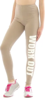 Zdjęcie produktu dla Długie legginsy font WORK OUT długie bawełniane spodnie beżowe S