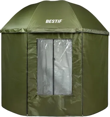 Produktbild von Angelschirm mit Seitenwand & Sichtfenster – Wasserdicht, Schirmzelt klappbar – Windschutz Zelt für Angler, 205 cm Grün