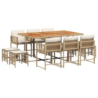 Produktbild von 11-tlg. Garten-Essgruppe mit Kissen Beige Poly Rattan