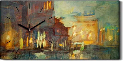 Produktbild von Küchenuhr Bürouhr Leinwand Uhr 60x30 Nacht Landschaft Stadt Venedig Malerei - schwarze Hände