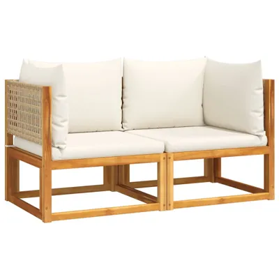 Produktbild von vidaXL Gartensofas-Ecke mit Kissen 2 Stk. Holz Akazie & Rattan